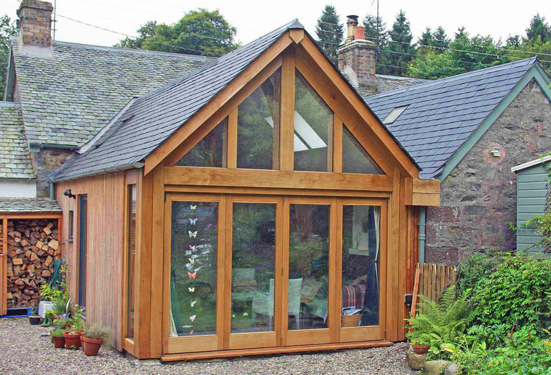 photograph of oak framed extension to Perthshire house
